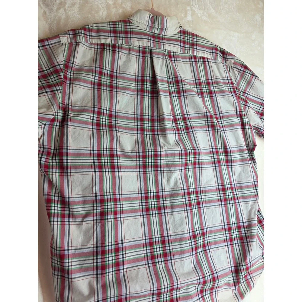 Ralph Lauren Blake Plaid Short Sleeve Button Down‎ Shirt Men XL Cream Red Green